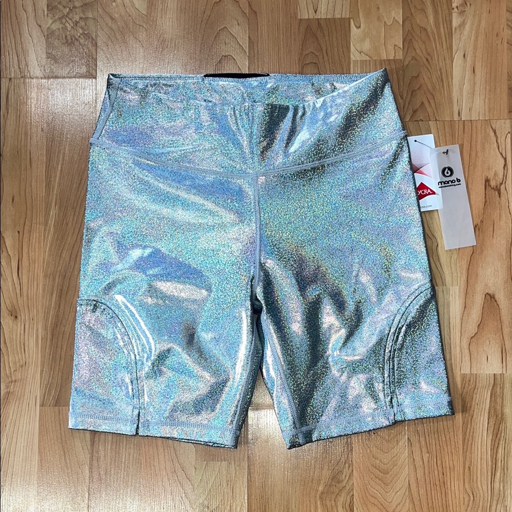 Mono B Shimmering Silver Bike Shorts Size large